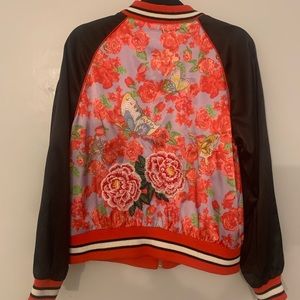 Embroidered silk bomber